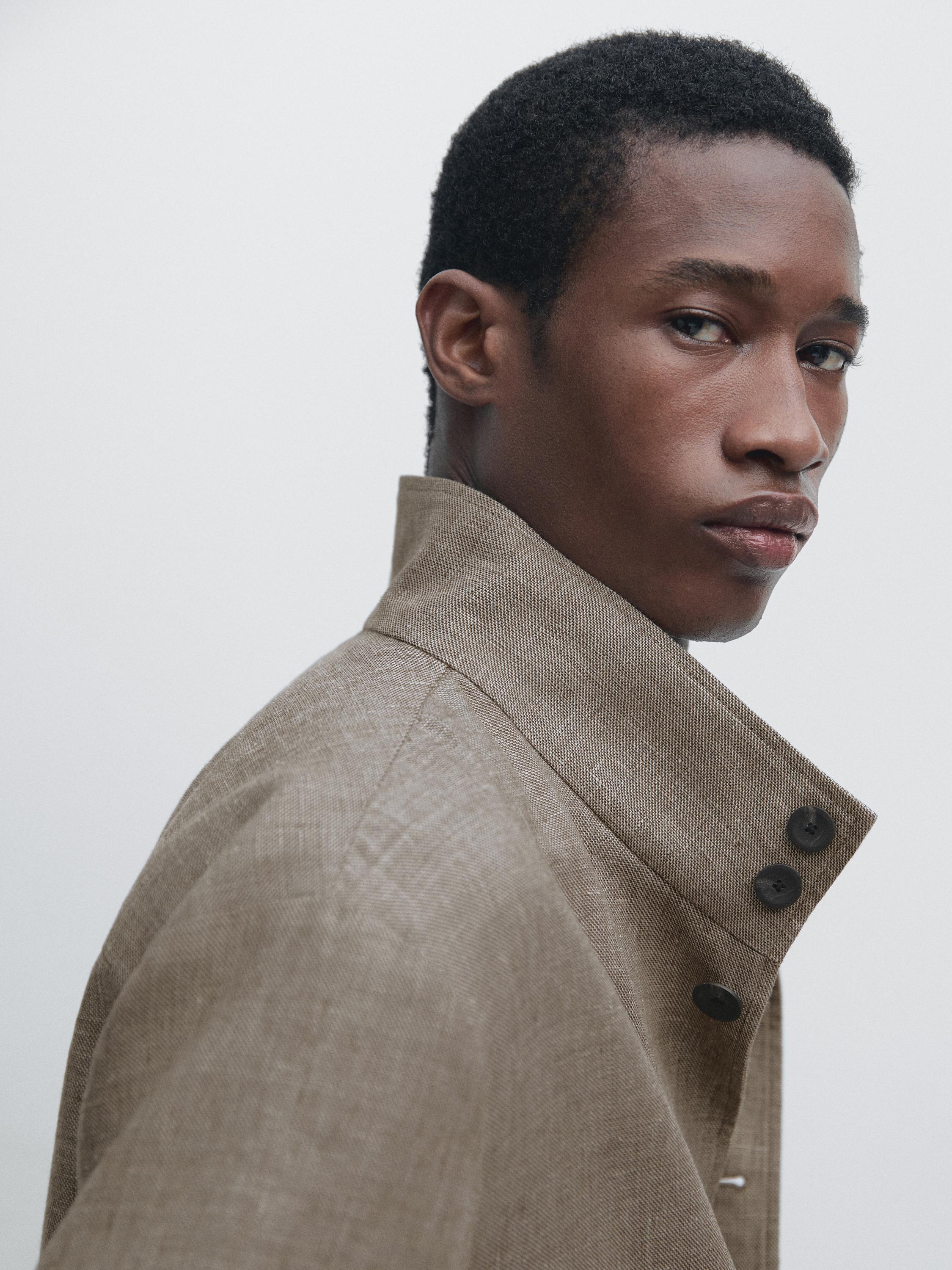 Linen blend bomber jacket with collar detail